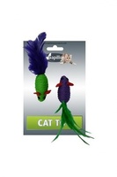 Игрушка для кошек "Две мышки с перьями" 2 х 5см, Cat toy 2 mice 5 cm on card