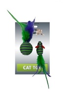 Игрушка для кошек "Мышка и мячик с перьями" 5+4см, вязаные, Cat toy mouse 5 cm and ball 4 cm with feather on card