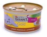 Кусочки в паштете для кошек с уткой, морковью и шпинатом по-французски, Gold