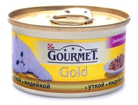 Кусочки в соусе для кошек с уткой и индейкой, Gold Duo Duck&Turkey
