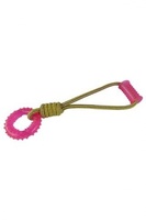 Игрушка для собак "Плетеный буксир с кольцом и ручкой". 34 см, Weaving rope toy with TRP  36cm 150 - 160 g, yellow/pink  (3/30)