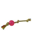 Игрушка для собак "Плетеная веревка с 3 узлами и мячиком", 38 см, Weaving rope toy with TRP  38cm 140 - 150 g, yellow/pink  (3/30)