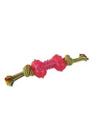 Игрушка для собак "Плетеная веревка с пластиковой косточкой", 33 см, Weaving rope toy with TRP  33cm 200 - 205 g, yellow/pink  (3/60)