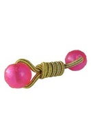 Игрушка для собак "Плетеная гантелька с двумя шариками", 17 см, Weaving rope toy with TRP  17cm 100 - 110 g, yellow/pink  (3/48)