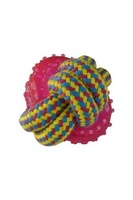 Игрушка для собак "Плетеный мячик с пластиковым кольцом", 8 см, Weaving rope toy with TRP  8cm 140 - 150 g, yellow/pink  (3/48)