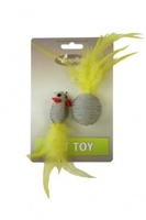 "Мышка и мячик с перьями" 5+4см серые, Cat toy mouse 5 cm and ball 4 cm with feather on card