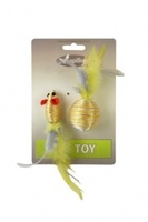 "Мышка и мячик с перьями" 5+4см серебряно-золотые, Cat toy mouse 5 cm and ball 4 cm with feather on card